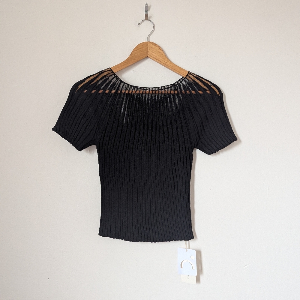 Commense Black Ribbed Blouse - Picture 2 of 6